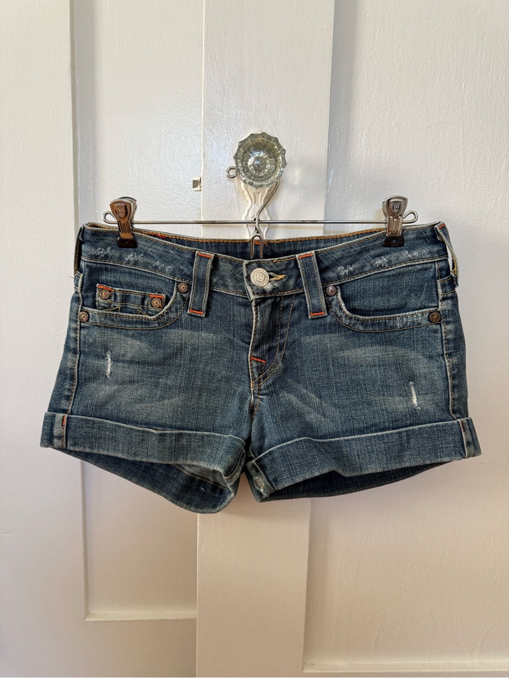 True Religion Dark Blue Cuffed Denim Shorts